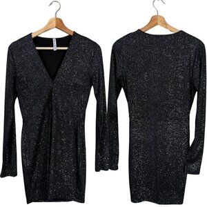 Lucy in the Sky Sparkly Cutout Bodycon Mini Dress Women's M Black Silver Party